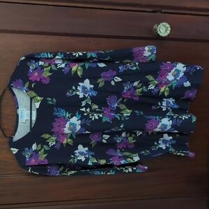 New with Tags Natural Navy & Purple Floral Blouse Size XL